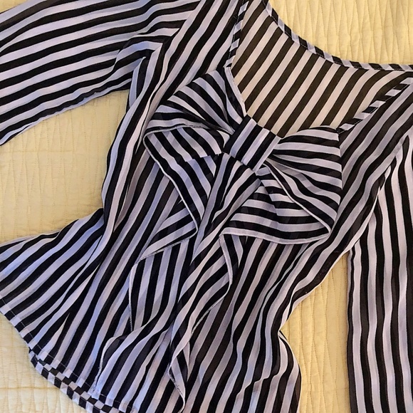 Live 4 Truth Tops - NEW Live 4 Truth Sheer Striped Bow Quarter Blouse